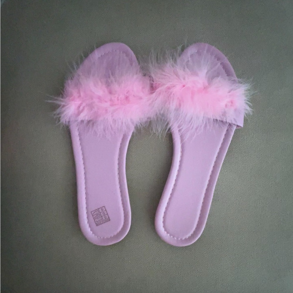 Pink Fuzzy Slide Sandals